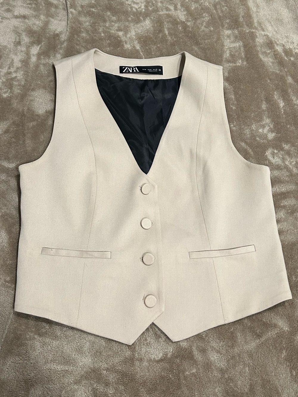 Zara Beige Button-Up Tailored Vest